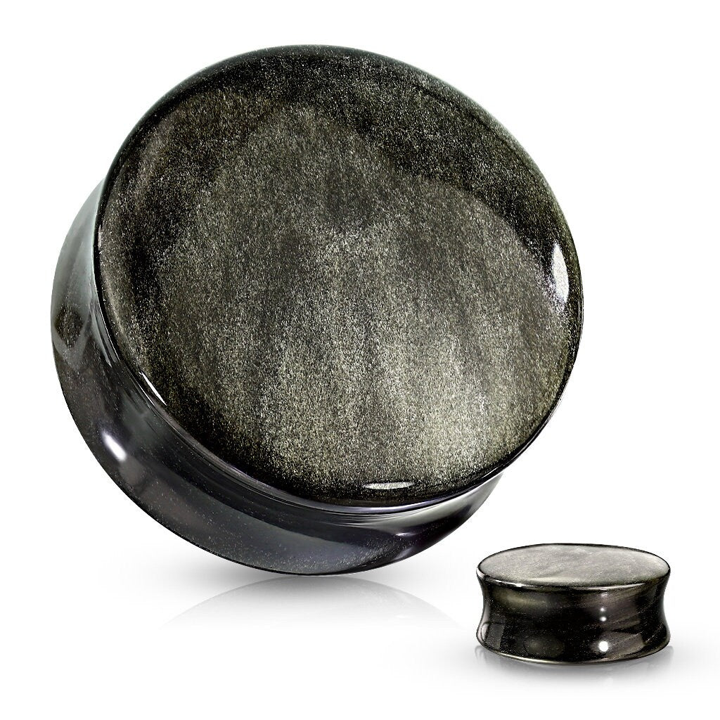 Golden Obsidian Natural Stone Convex Double Flared Plugs (Pair)