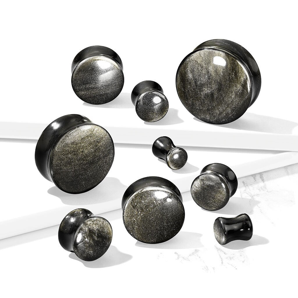 Golden Obsidian Natural Stone Convex Double Flared Plugs (Pair)