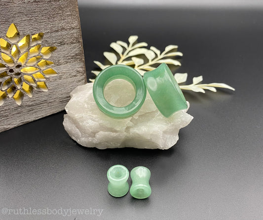 Green Aventurine Stone Double Flared Saddle Tunnel (Pair)