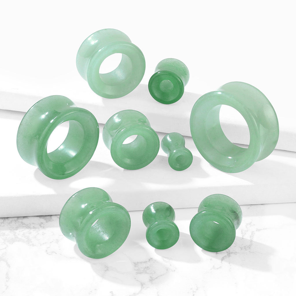 Green Aventurine Stone Double Flared Saddle Tunnel (Pair)