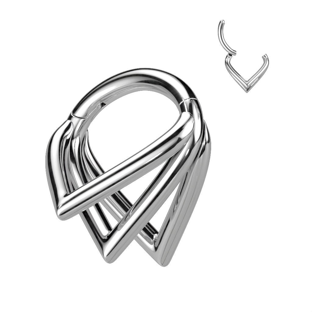 Titanium Hinged Septum Ring With Triple Pointed Chevrons (Gold or Silver)