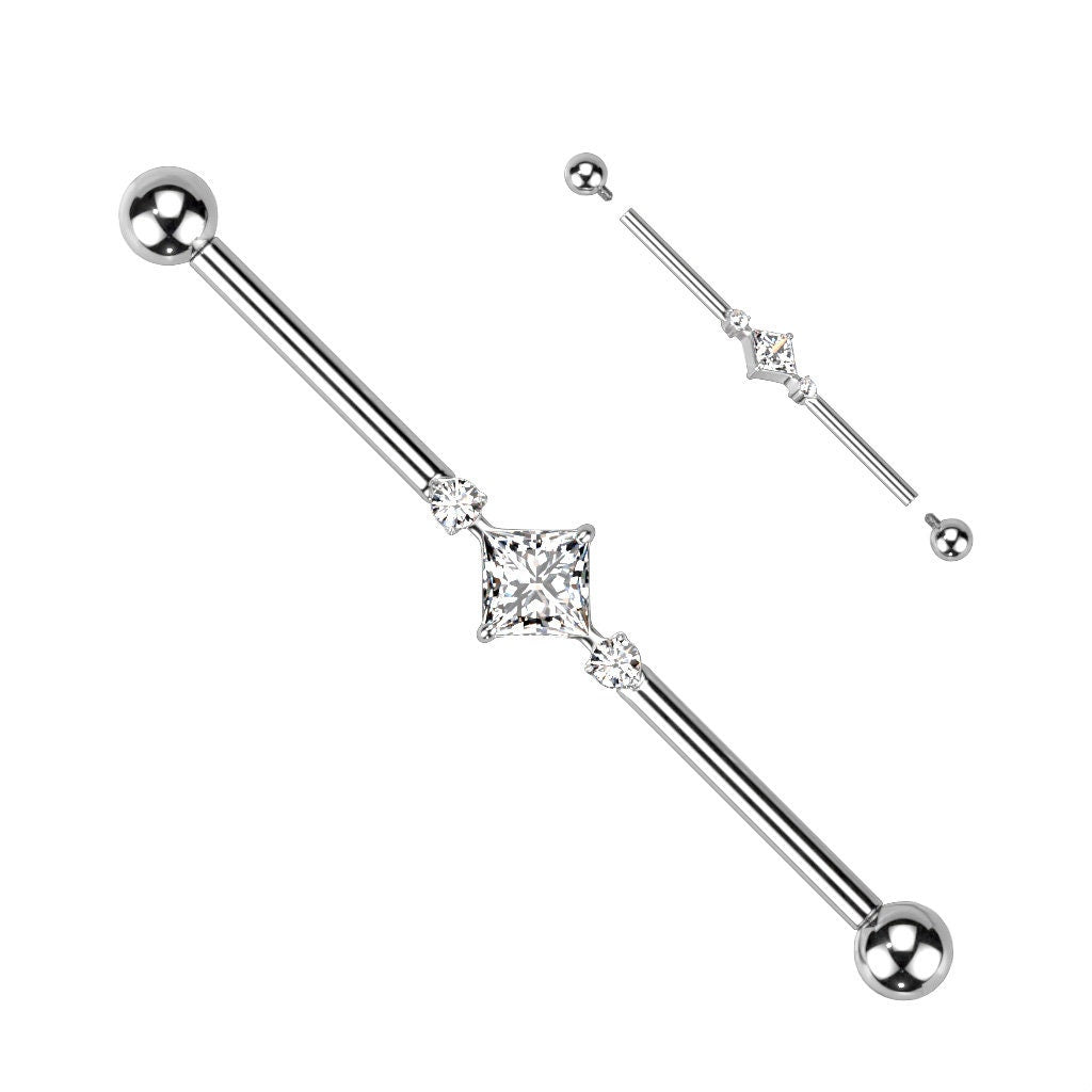 Titanium Internally Threaded Industrial Barbell With CZ 14G