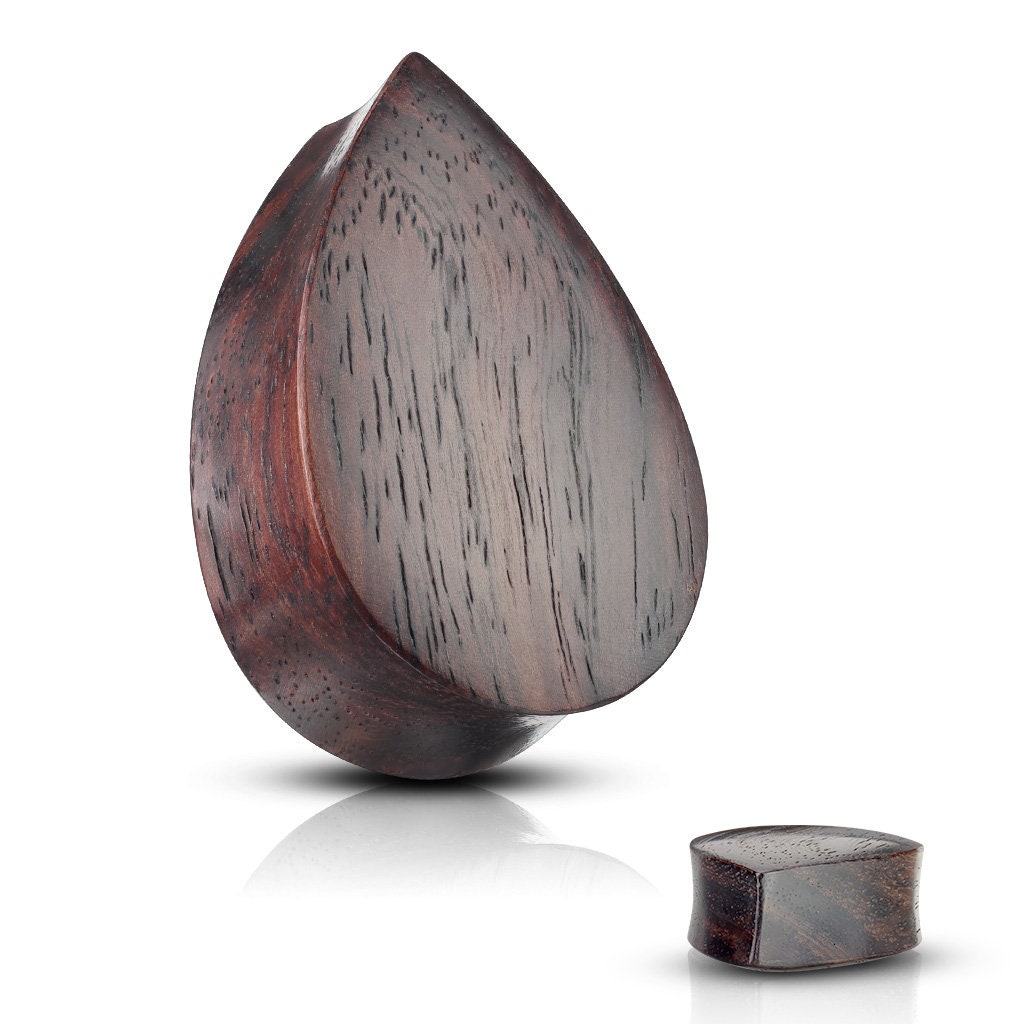 Organic Double Flared Sono Wood Tear Drop Plugs (Pair)