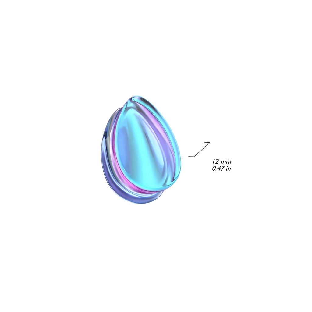 Purple Iridescent Tear Drop Glass Plugs (Pair)