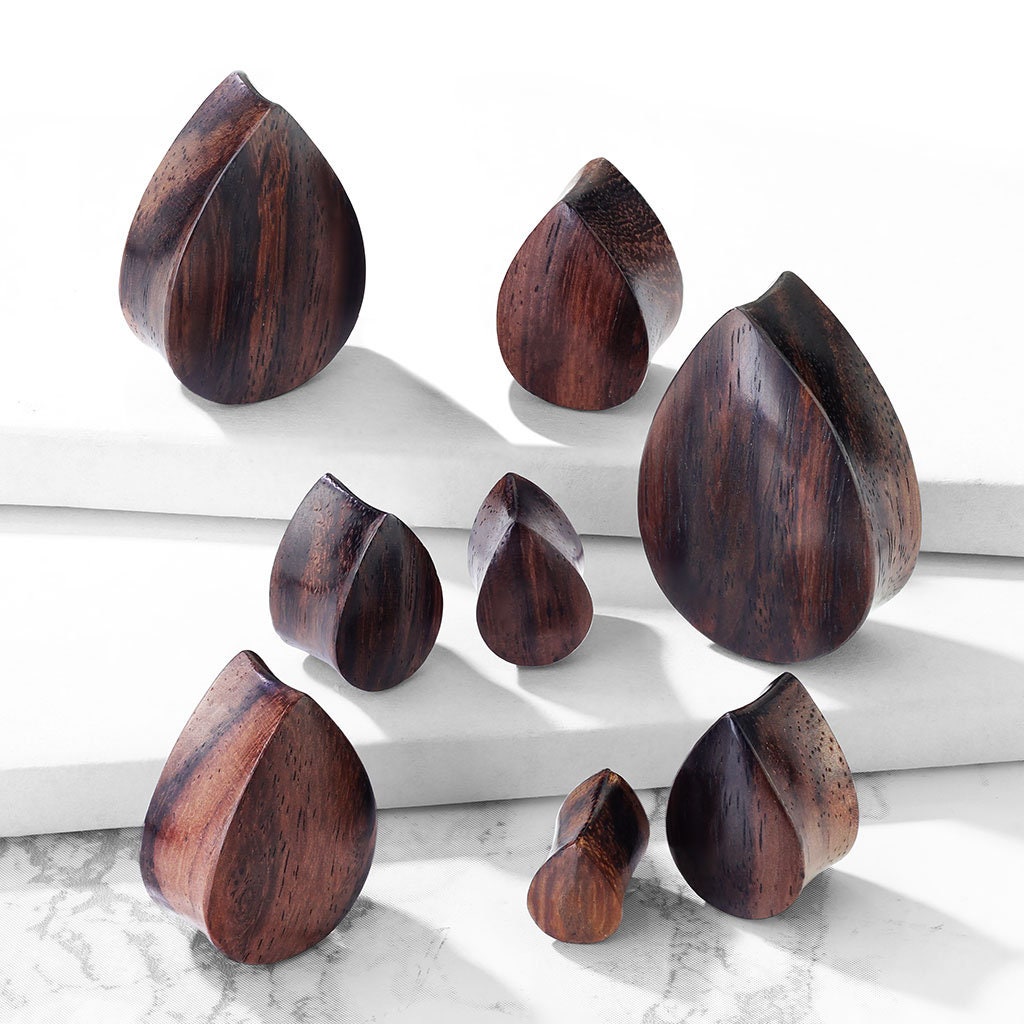 Organic Double Flared Sono Wood Tear Drop Plugs (Pair)