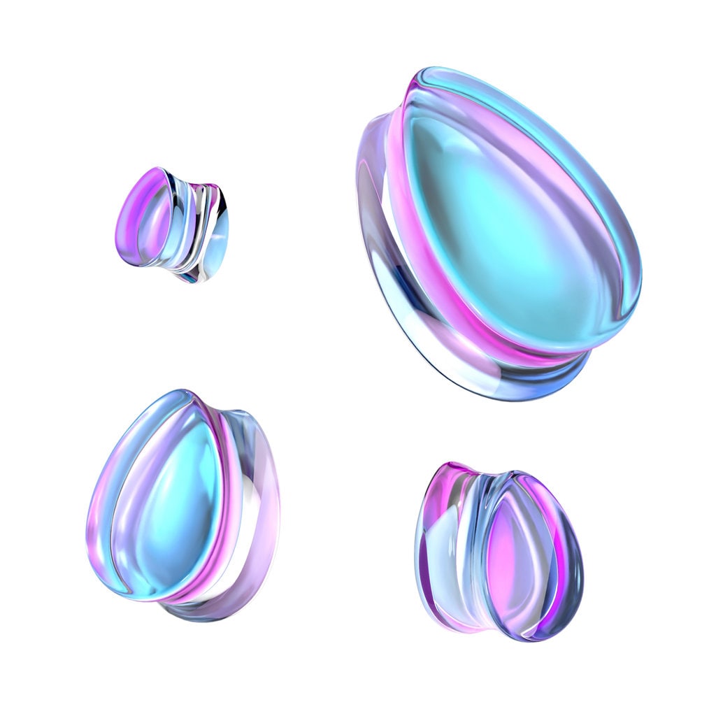 Purple Iridescent Tear Drop Glass Plugs (Pair)